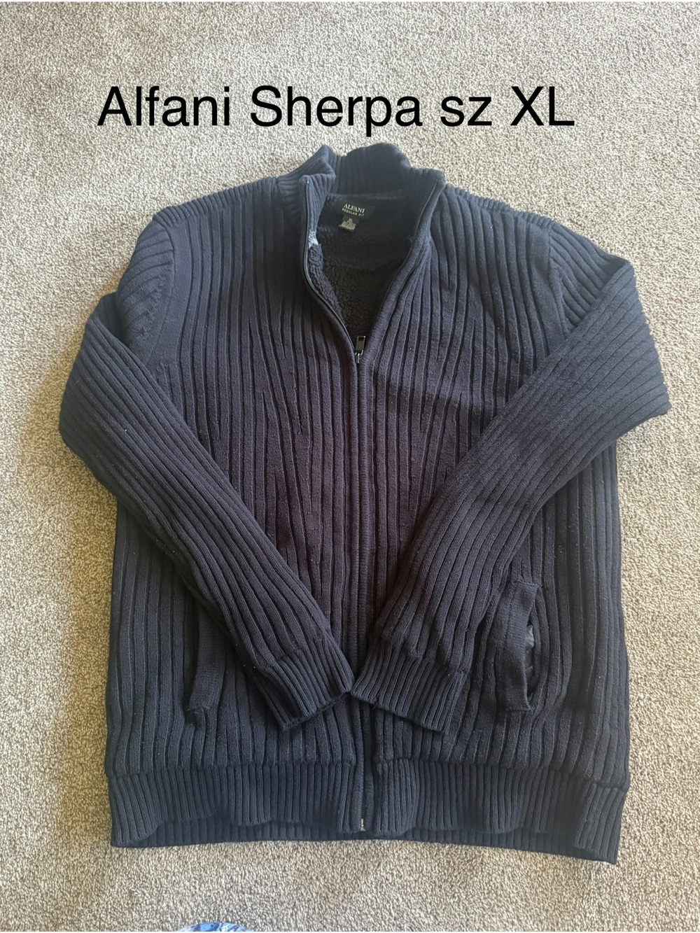 Alfani Men’s Sherpa-Lined Ribbed Full-Zip Sweater - Black Sz XL